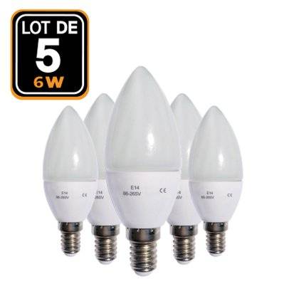 5 ampoules LED flamme E14 6W 4500K Haute Luminosité - 1242 - 7061114852872