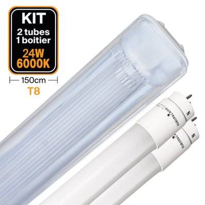 Kit 2 Tubes LED T8 24W Blanc Froid + Boitier Etanche 150cm - 2155 - 7061118532060