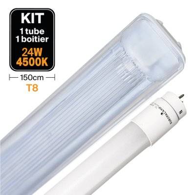 Kit Tube LED T8 23W Blanc Froid + Boitier Etanche 150cm - 2151 - 7061113220078