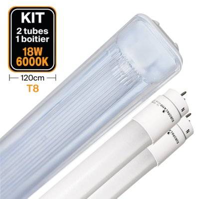 Kit 2 Tubes LED T8 18W Blanc Froid + Boitier Etanche 120cm - 2153 - 7061111181807