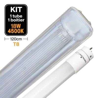 Kit Tube LED T8 18W 4500K + Boitier Etanche 120cm - 2148 - 7061117303067