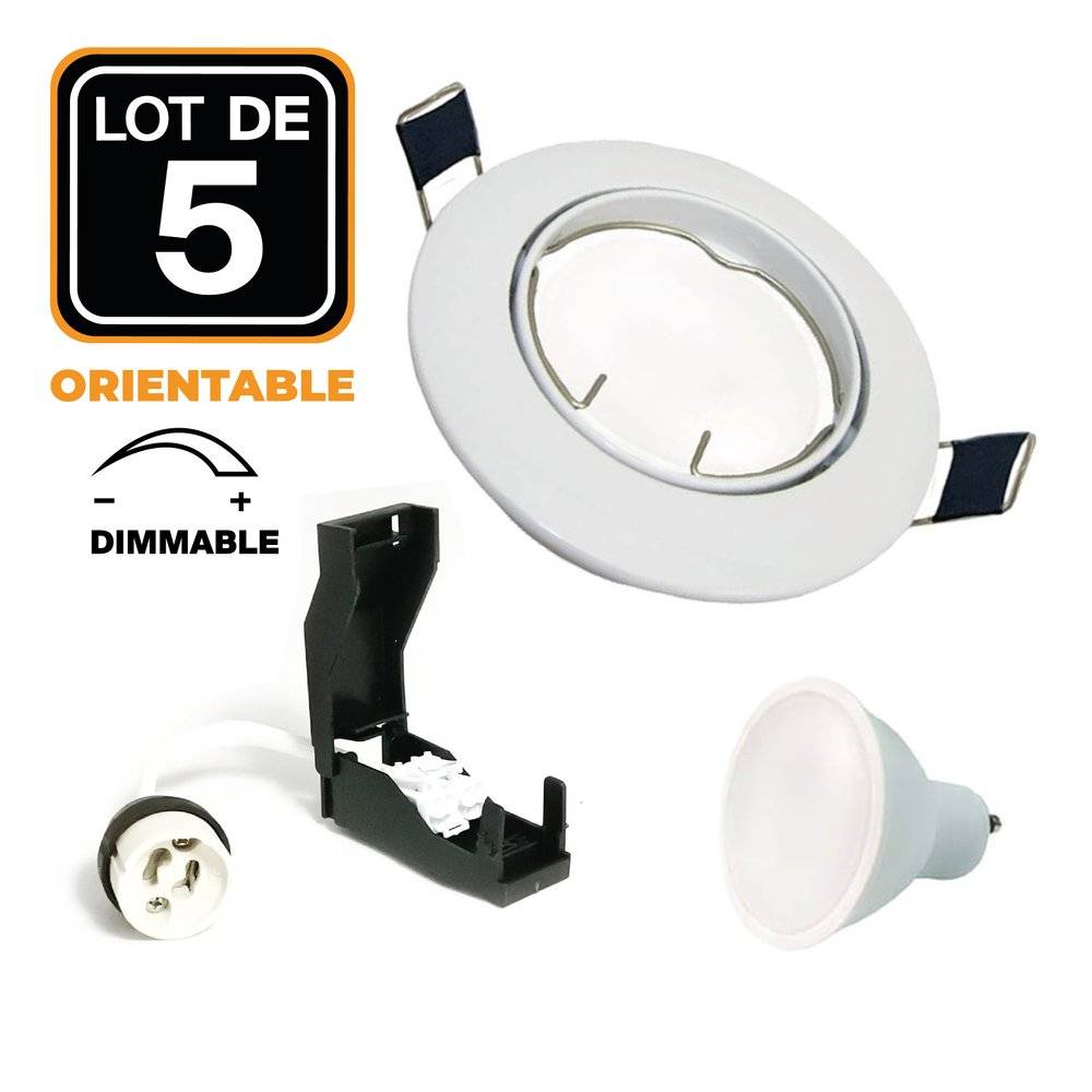 Lot x5 Ampoules LED spot avec culot standard GU10, conso. de 4,8W
