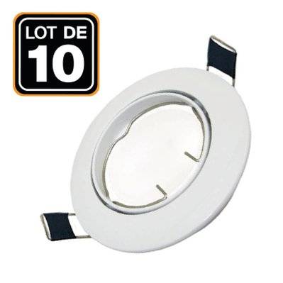 10 Collerettes supports encastrables orientables Spot LED rond blanc - Diametre 90mm - Trou de perçage 65mm - 1751 - 7061116875947