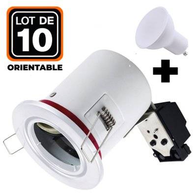 10 Spot BBC Orientable RT2012 IP20 Blanc + Ampoule GU10 5W Blanc Neutre + Douille - 2001 - 7061111142334