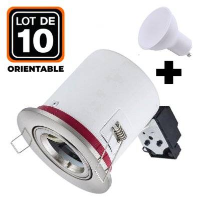 10 Spots BBC Orientable INOX IP20 + Ampoule GU10 5W Blanc Neutre + Douille - 2032 - 7061117015540