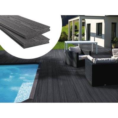 Pack 15 m² - Lames de terrasse composite co-extrudées - Gris - 97830 - 3700746464322