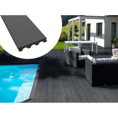 Pack 10 m² - Lames de terrasse composite pleines - Gris foncé - 97810 - 3700746464148