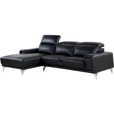 Canapé d'angle cuir reconstitué et PVC "Leicester" - 4 places - Noir - Angle gauche - 97393 - 3700746463769