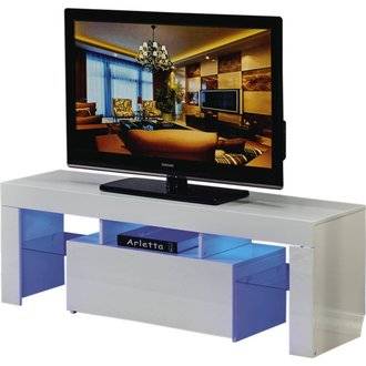 Meuble TV LED "Borda" - 130 x 34 x 45 cm - Blanc laqué