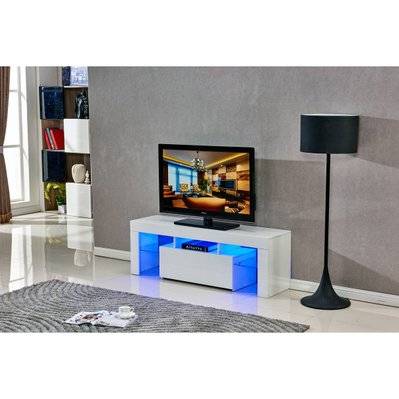 Meuble TV LED "Borda" - 130 x 34 x 45 cm - Blanc laqué - 85392 - 3700746442412