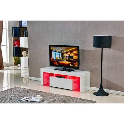 Meuble TV LED "Borda" - 130 x 34 x 45 cm - Blanc laqué - 85392 - 3700746442412
