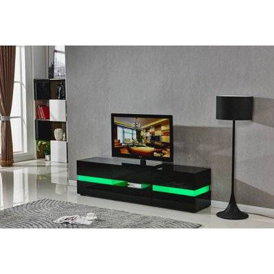 Meuble TV LED "Vida" - 177 x 39 x 45 cm - Noir laqué - 99840 - 3700746468009