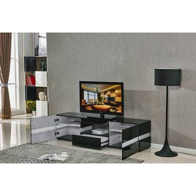 Meuble TV LED "Vida" - 177 x 39 x 45 cm - Noir laqué - 99840 - 3700746468009