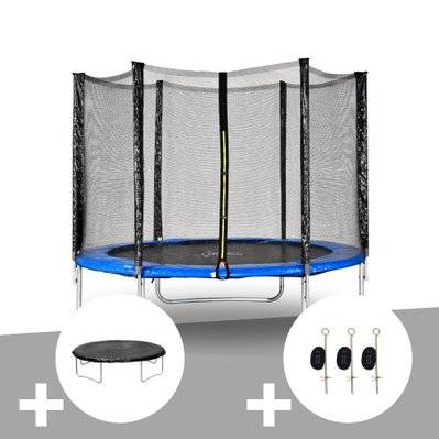 Kit trampoline Jardideco Cronos Ø 3,66 m Bleu + Bâche de protection + Kit d'ancrage - 23987 - 3665872025222