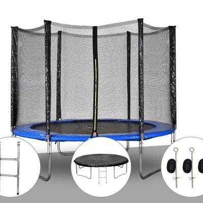 Kit trampoline Jardideco Atlas Ø 2,44 m Bleu + Echelle + Bâche de protection + Kit d'ancrage - 23975 - 3665872025345