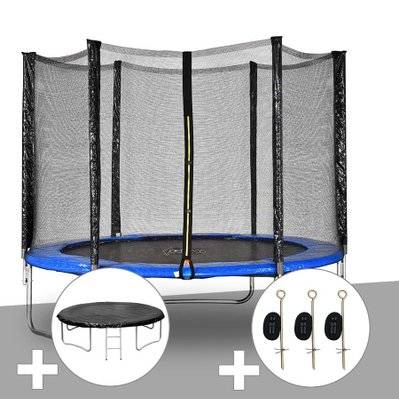 Kit trampoline Jardideco Atlas Ø 2,44 m Bleu + Bâche de protection + Kit d'ancrage - 23973 - 3665872025369