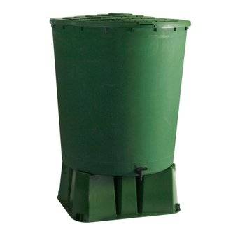 Récupérateur d'eau de pluie rond 500 L + Socle + Kit raccord chéneau - Vert - BelliJardin