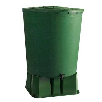Récupérateur d'eau de pluie rond 500 L + Socle + Kit collecteur - Vert - BelliJardin - 20896 - 3700242101288