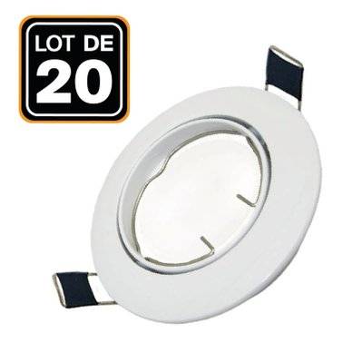 Lot de 20 collerettes supports encastrables orientables Spot LED rond blanc - Diametre 90mm - Trou de perçage 65mm - 2275 - 7141143766538
