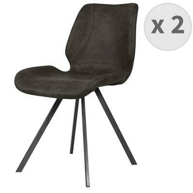 HORIZON - Chaise industrielle microfibre vintage marron foncé pieds métal noir (x2) - 1616 - 3701139509576