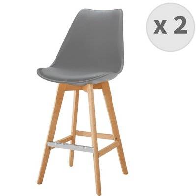 LIGHTUP - Chaise de bar scandinave gris pieds hêtre (x2) - 1675 - 3701139510923