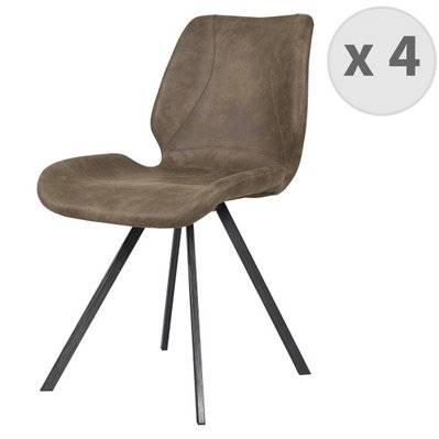 HORIZON - Chaise industrielle microfibre vintage marron pieds métal noir brossés (x4) - 1735 - 3701139512736
