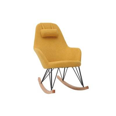 Rocking chair scandinave en tissu effet velours jaune moutarde, métal noir et bois clair JHENE - L67xP108xH107 - 44821 - 3662275098921