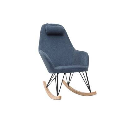 Rocking chair en tissu effet velours bleu, métal noir et bois clair JHENE - L67xP108xH107 - 45384 - 3662275100372