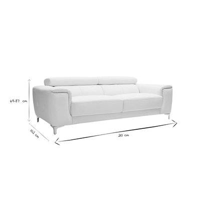 Canapé design avec têtières ajustables 3 places cuir blanc et acier chromé NEVADA - - 23190 - 3662275041934
