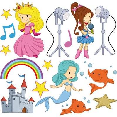 Stickers princesse et sirène 30x30cm - - 12206 - 3662275009538