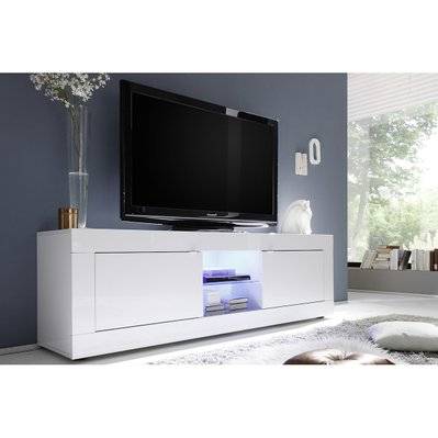 Meuble TV design blanc laqué L180 cm LATTE - L180xP40.3xH56 - 44035 - 3662275094466