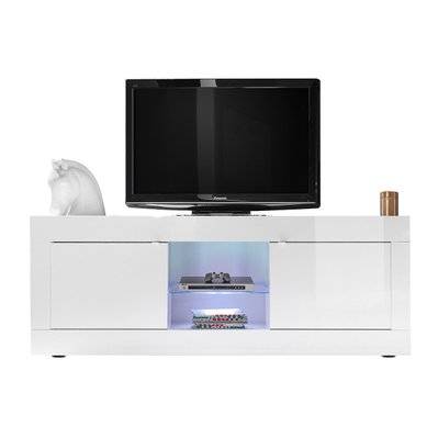 Meuble TV design blanc laqué L180 cm LATTE - L180xT40.3xH56 - 44035 - 3662275094466
