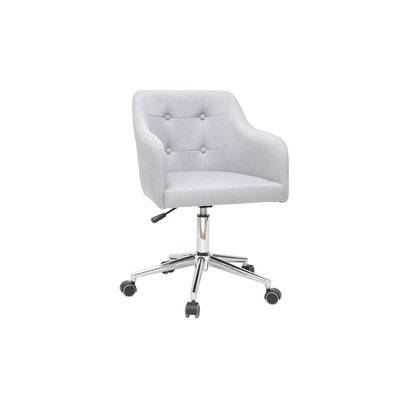 Chaise de bureau à roulettes capitonnée en tissu gris clair et acier chromé BALTIK - - 42593 - 3662275076349