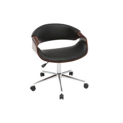 Chaise de bureau à roulettes design noir, bois foncé noyer et acier chromé ARAMIS - - 42630 - 3662275079012