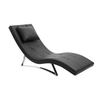 Chaise longue design noir et acier chromé  MONACO - L166xP65xH89 - 23687 - 3662275047813