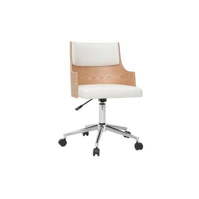 Chaise de bureau à roulettes design blanc, bois clair et acier chromé MAYOL - - 44922 - 3662275097504