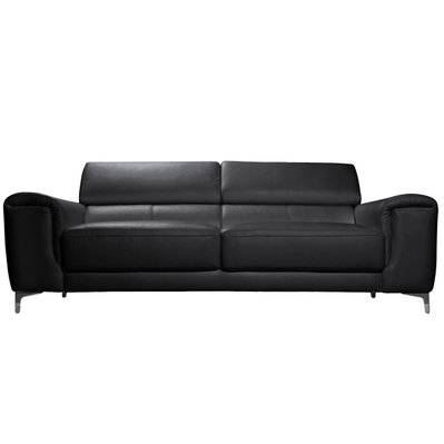 Canapé design avec têtières ajustables 3 places en cuir noir et acier chromé NEVADA - - 33779 - 3662275064605