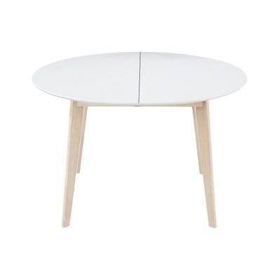 Table à manger scandinave ronde extensible blanc et bois L120-150 cm LEENA - - 42521 - 3662275075854