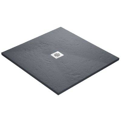 Receveur de douche gris 100 x 100 cm en résine aspect ardoise - grille carrée - RC100SLATE-7015 - 3700797501175
