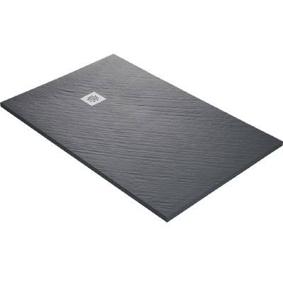 Receveur de douche gris 120 x 90 cm en résine aspect pierre - grille carrée - RC12090RESIN-7015 - 3700797501335