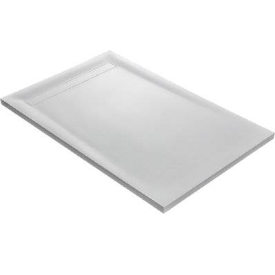 Receveur de douche blanc 140 x 90 cm en résine solid surface - grille caniveau - RC14090SOLID-9010 - 3700797501144