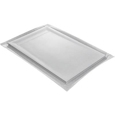 Receveur de douche blanc 140 x 90 cm en résine solid surface - grille caniveau - RC14090SOLID-9010 - 3700797501144