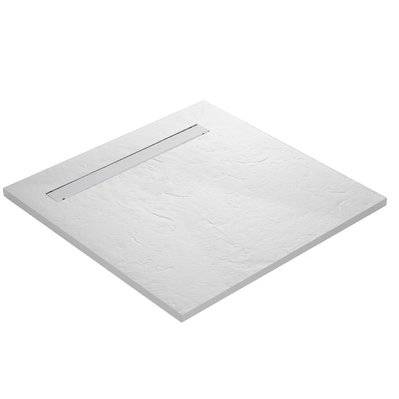 Receveur de douche blanc 90 x 90 cm en résine aspect ardoise - grille caniveau - RC90SLATE-9010-LINE - 3700797506378