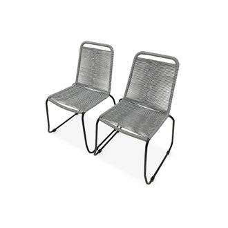 Lot de 2 chaises de jardin en corde BRASILIA. gris clair. empilables. extérieur