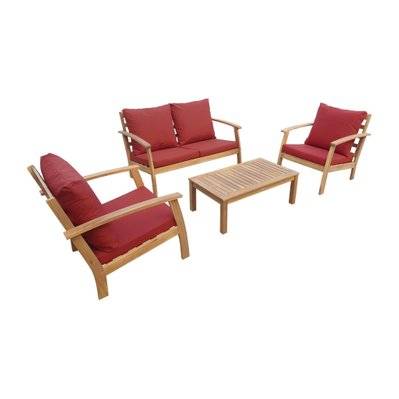 Salon de jardin en bois 4 places - Ushuaïa - Coussins terracotta. canapé. fauteuils et table basse en acacia. design - 3760287181607 - 3760287181607