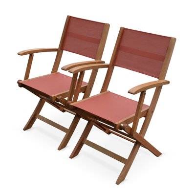 Fauteuils de jardin en bois et textilène - Almeria Terra cotta - 2 fauteuils pliants en bois d'Eucalyptus  huilé et textilène - 3760287181393 - 3760287181393