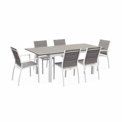 Salon de jardin table extensible - Chicago 210 Taupe - Table en aluminium 150/210cm avec rallonge et 6 assises en textilène - 3760247267327 - 3760247267327