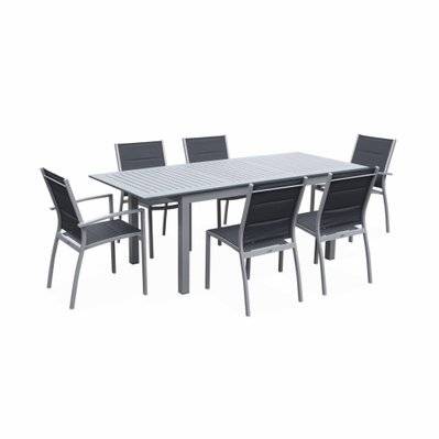 Salon de jardin table extensible - Chicago 210 Gris - Table en aluminium 150/210cm avec rallonge et 6 assises en textilène - 3760247267310 - 3760247267310