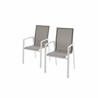 Lot de 2 fauteuils - Washington Taupe - En aluminium blanc et textilène taupe. empilables