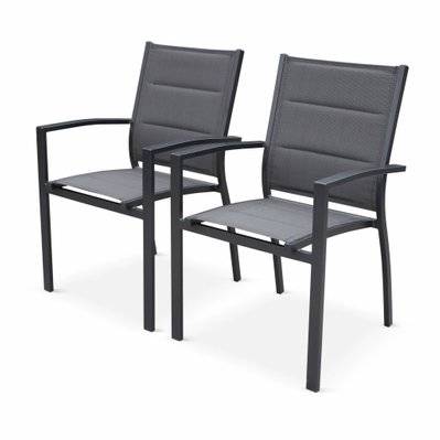 Lot de 2 fauteuils - Chicago / Odenton / Philadelphie Anthracite - En aluminium anthracite et textilène gris taupe. empilables - 3760247267303 - 3760247267303